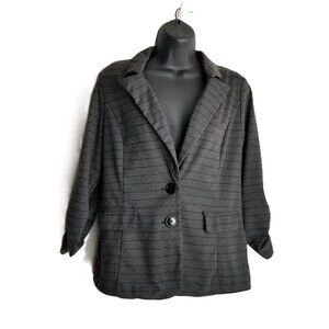 Stooshy Gray Striped Blazer Large 3/4 Sleeve Business Professional